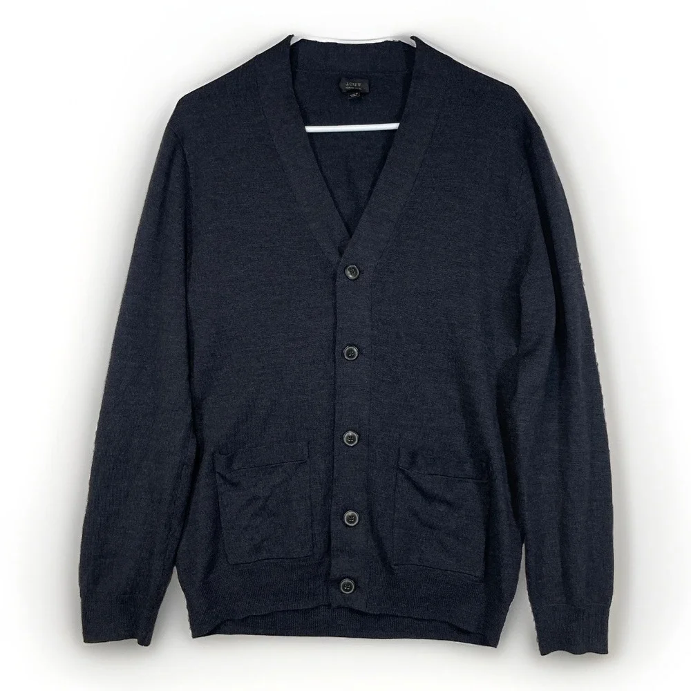 J.Crew Men's M Merino Wool Cardigan Sweater V-Neck Button Patch Pockets